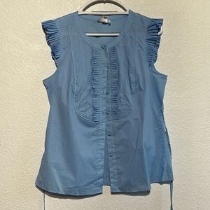 Loft sleeveless button up light blue ruffle top or blouse, size 10, NWT
